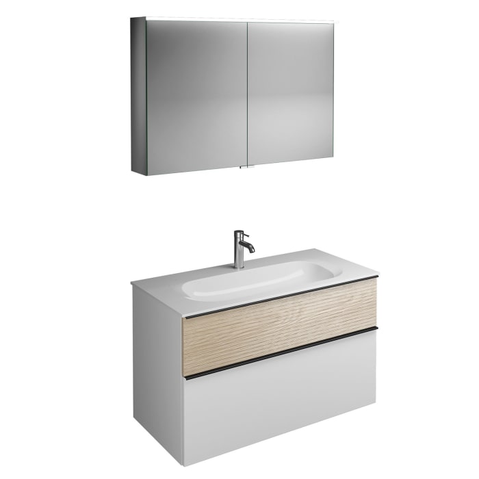 burgbad Fiumo Badmöbel-Set 102 cm mit Waschtisch und Unterschrank  mit Griff G0200 sowie mit Spiegelschrank