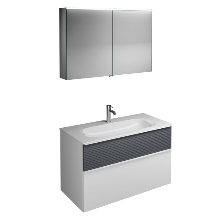 burgbad Fiumo Badmöbel-Set 102 cm mit Waschtisch und Unterschrank  mit Griff G0223 sowie mit Spiegelschrank