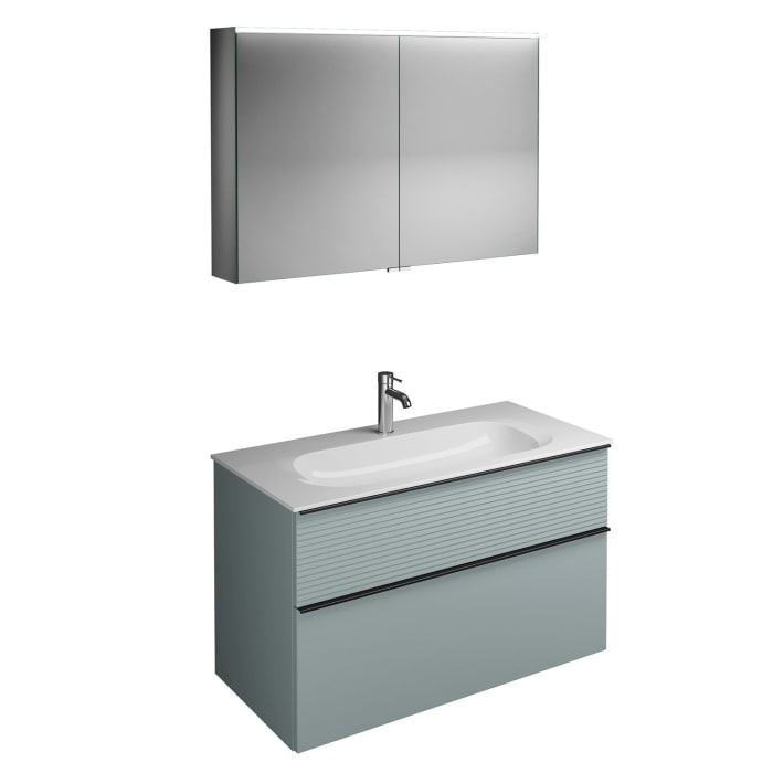 burgbad Fiumo Badmöbel-Set 102 cm mit Waschtisch und Unterschrank  mit Griff G0200 sowie mit Spiegelschrank