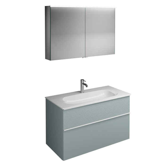 burgbad Fiumo Badmöbel-Set 102 cm mit Waschtisch und Unterschrank  mit Griff G0223 sowie mit Spiegelschrank