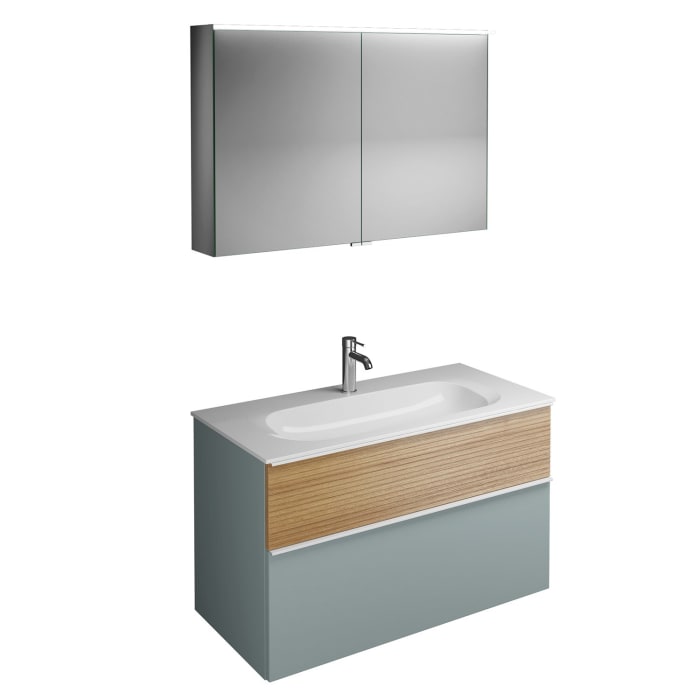 burgbad Fiumo Badmöbel-Set 102 cm mit Waschtisch und Unterschrank  mit Griff G0223 sowie mit Spiegelschrank