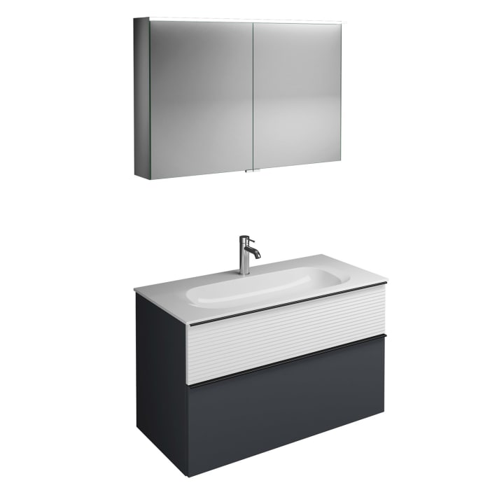 burgbad Fiumo Badmöbel-Set 102 cm mit Waschtisch und Unterschrank  mit Griff G0200 sowie mit Spiegelschrank