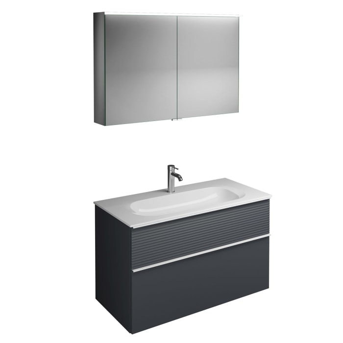 burgbad Fiumo Badmöbel-Set 102 cm mit Waschtisch und Unterschrank  mit Griff G0223 sowie mit Spiegelschrank