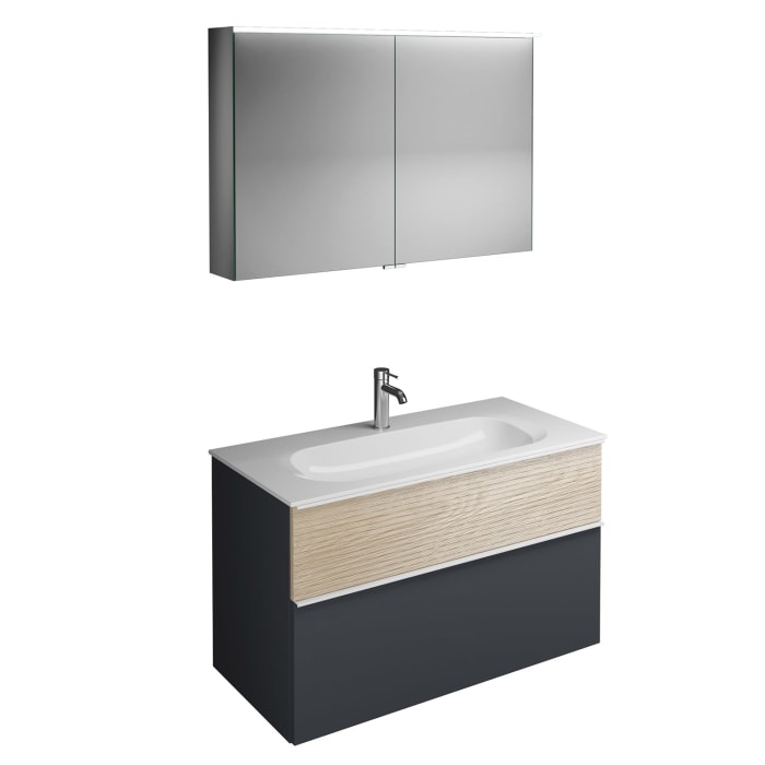 burgbad Fiumo Badmöbel-Set 102 cm mit Waschtisch und Unterschrank  mit Griff G0223 sowie mit Spiegelschrank