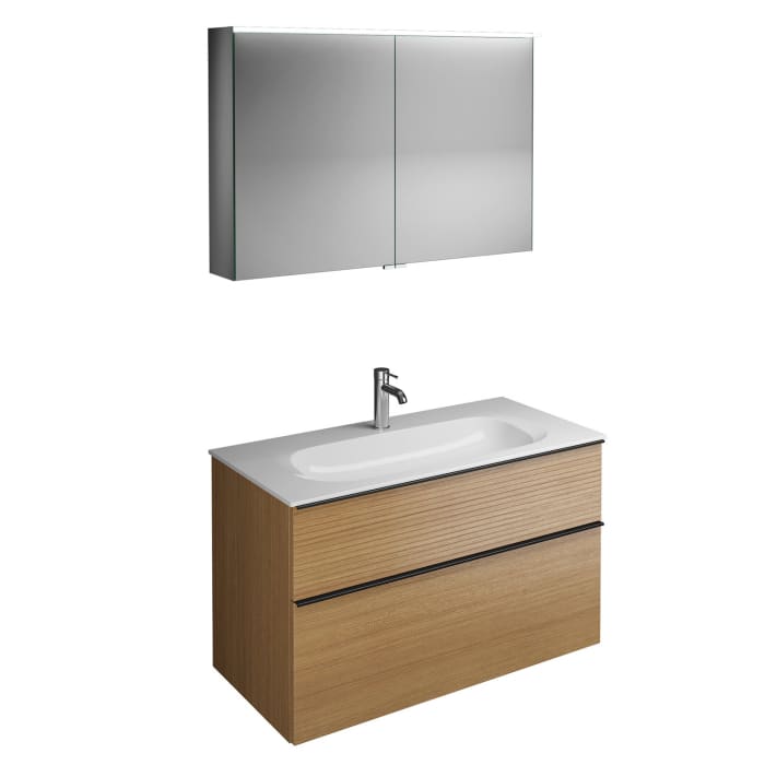 burgbad Fiumo Badmöbel-Set 102 cm mit Waschtisch und Unterschrank  mit Griff G0200 sowie mit Spiegelschrank