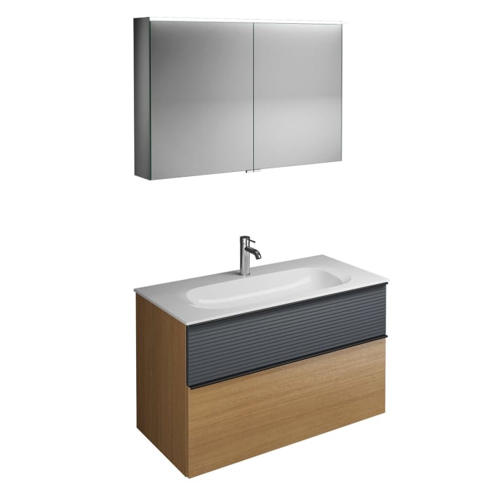 burgbad Fiumo Badmöbel-Set 102 cm mit Waschtisch und Unterschrank  mit Griff G0200 sowie mit Spiegelschrank