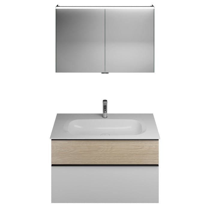 burgbad Fiumo Badmöbel-Set 102 cm mit Waschtisch und Unterschrank  mit Griff G0200 sowie mit Spiegelschrank