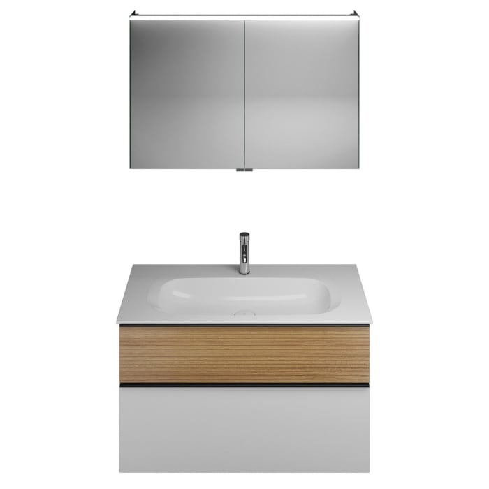 burgbad Fiumo Badmöbel-Set 102 cm mit Waschtisch und Unterschrank  mit Griff G0200 sowie mit Spiegelschrank