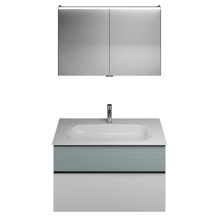 burgbad Fiumo Badmöbel-Set 102 cm mit Waschtisch und Unterschrank  mit Griff G0200 sowie mit Spiegelschrank