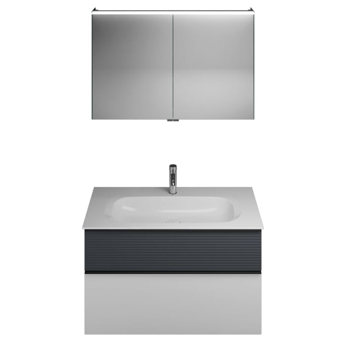 burgbad Fiumo Badmöbel-Set 102 cm mit Waschtisch und Unterschrank  mit Griff G0200 sowie mit Spiegelschrank