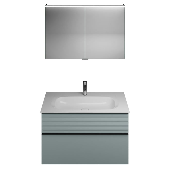 burgbad Fiumo Badmöbel-Set 102 cm mit Waschtisch und Unterschrank  mit Griff G0200 sowie mit Spiegelschrank