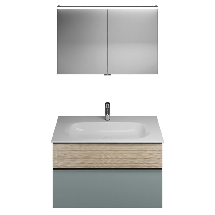 burgbad Fiumo Badmöbel-Set 102 cm mit Waschtisch und Unterschrank  mit Griff G0200 sowie mit Spiegelschrank