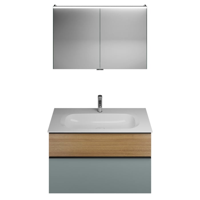 burgbad Fiumo Badmöbel-Set 102 cm mit Waschtisch und Unterschrank  mit Griff G0200 sowie mit Spiegelschrank