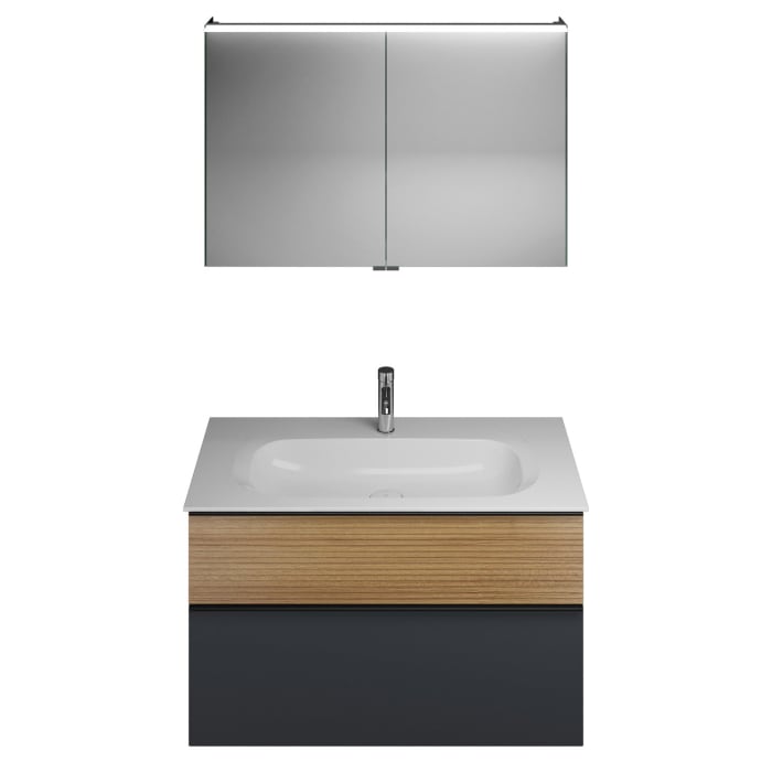 burgbad Fiumo Badmöbel-Set 102 cm mit Waschtisch und Unterschrank  mit Griff G0200 sowie mit Spiegelschrank