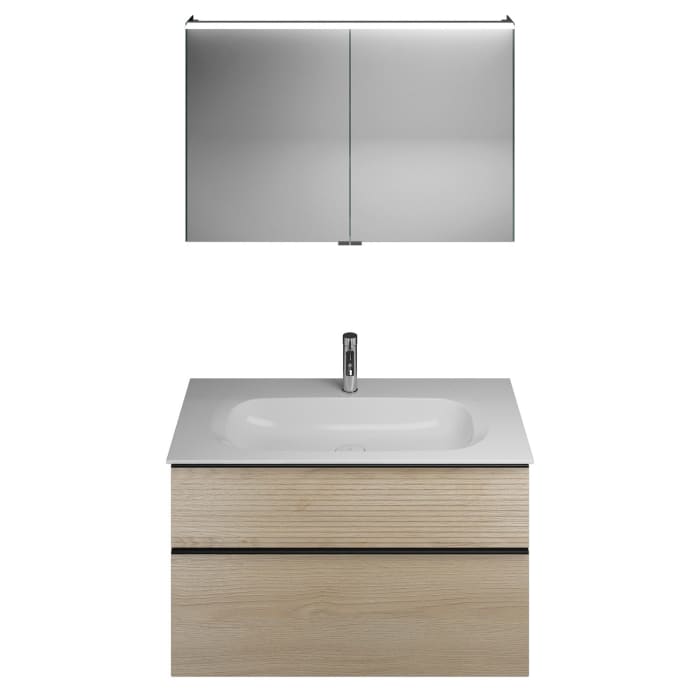 burgbad Fiumo Badmöbel-Set 102 cm mit Waschtisch und Unterschrank  mit Griff G0200 sowie mit Spiegelschrank