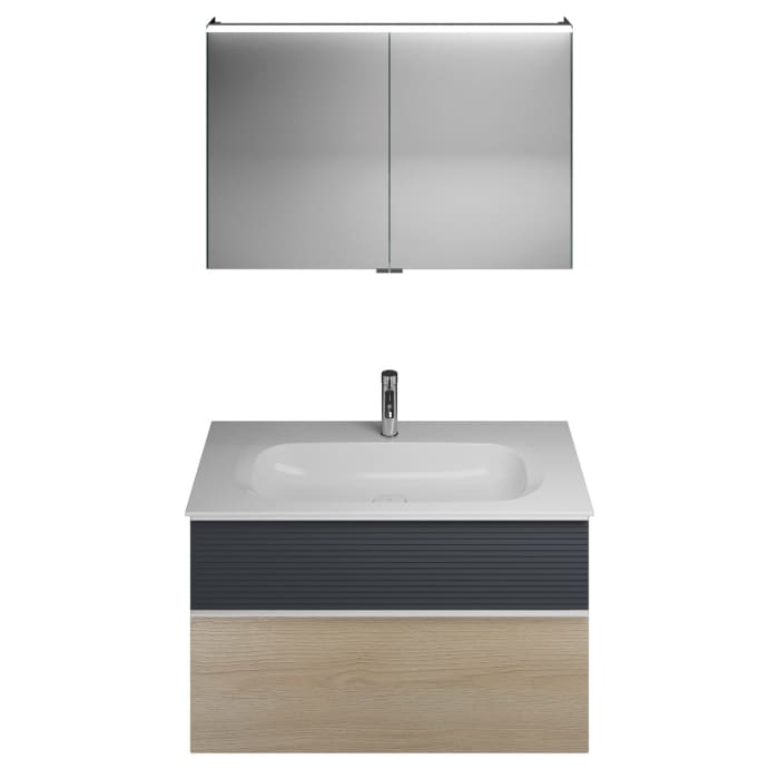 burgbad Fiumo Badmöbel-Set 102 cm mit Waschtisch und Unterschrank  mit Griff G0223 sowie mit Spiegelschrank