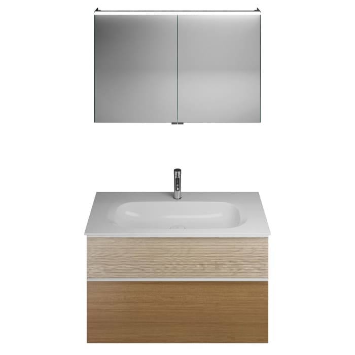 burgbad Fiumo Badmöbel-Set 102 cm mit Waschtisch und Unterschrank  mit Griff G0223 sowie mit Spiegelschrank