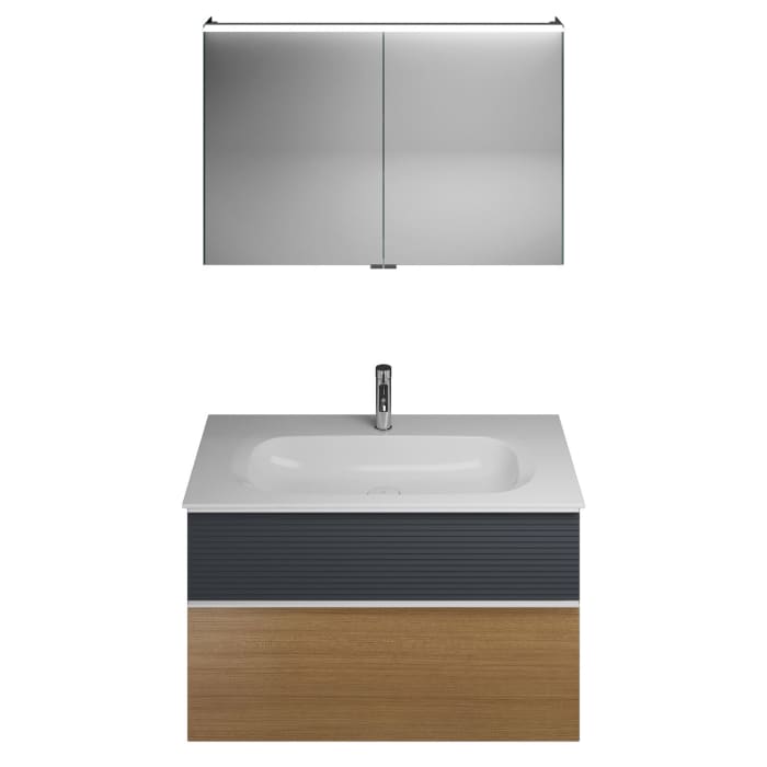 burgbad Fiumo Badmöbel-Set 102 cm mit Waschtisch und Unterschrank  mit Griff G0223 sowie mit Spiegelschrank