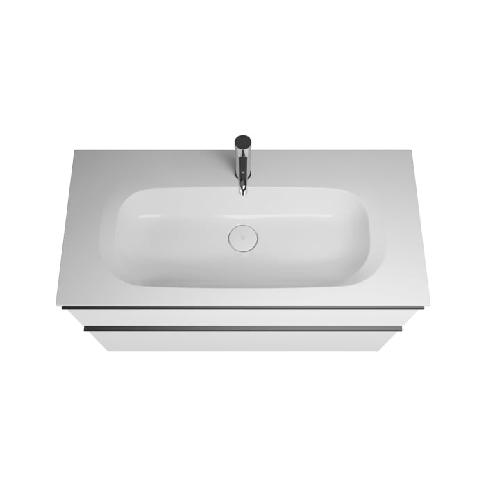 burgbad Fiumo Badmöbel-Set 102 cm mit Waschtisch und Unterschrank  mit Griff G0200 sowie mit Spiegelschrank