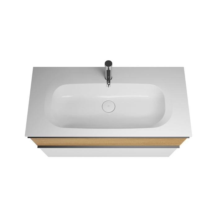 burgbad Fiumo Badmöbel-Set 102 cm mit Waschtisch und Unterschrank  mit Griff G0200 sowie mit Spiegelschrank