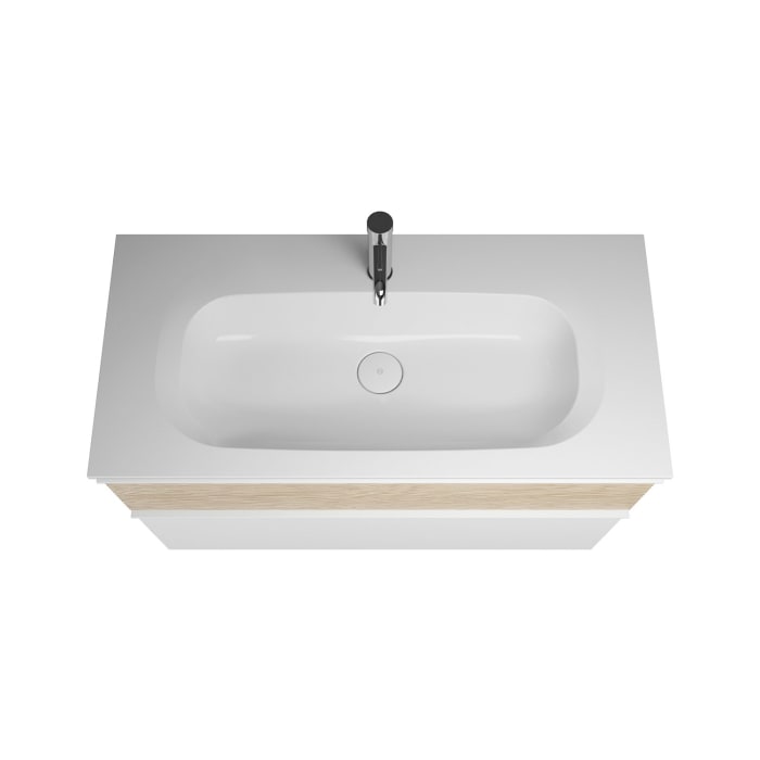 burgbad Fiumo Badmöbel-Set 102 cm mit Waschtisch und Unterschrank  mit Griff G0223 sowie mit Spiegelschrank