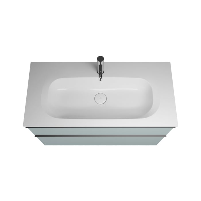 burgbad Fiumo Badmöbel-Set 102 cm mit Waschtisch und Unterschrank  mit Griff G0200 sowie mit Spiegelschrank