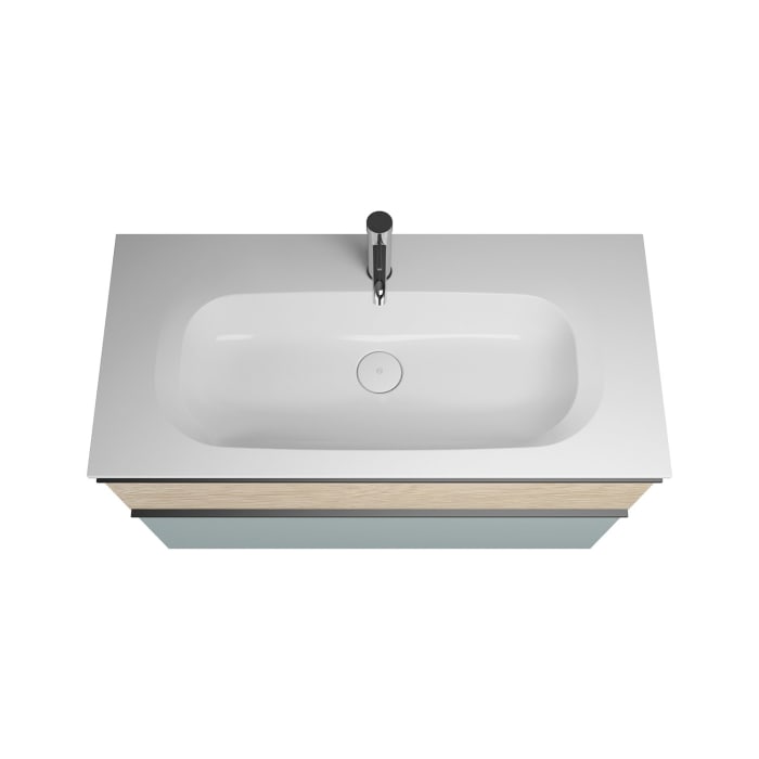 burgbad Fiumo Badmöbel-Set 102 cm mit Waschtisch und Unterschrank  mit Griff G0200 sowie mit Spiegelschrank