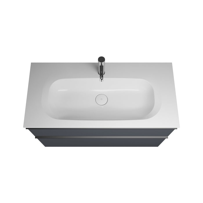 burgbad Fiumo Badmöbel-Set 102 cm mit Waschtisch und Unterschrank  mit Griff G0200 sowie mit Spiegelschrank