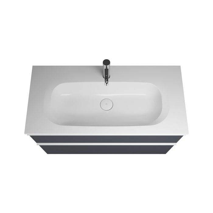 burgbad Fiumo Badmöbel-Set 102 cm mit Waschtisch und Unterschrank  mit Griff G0223 sowie mit Spiegelschrank