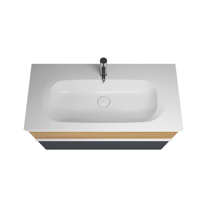 burgbad Fiumo Badmöbel-Set 102 cm mit Waschtisch und Unterschrank  mit Griff G0223 sowie mit Spiegelschrank