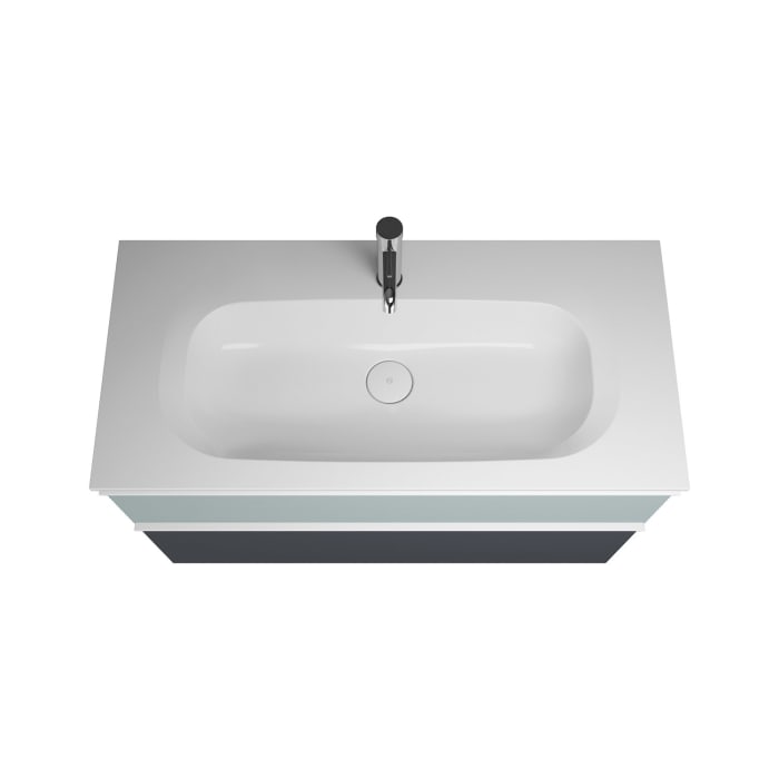 burgbad Fiumo Badmöbel-Set 102 cm mit Waschtisch und Unterschrank  mit Griff G0223 sowie mit Spiegelschrank