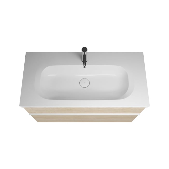 burgbad Fiumo Badmöbel-Set 102 cm mit Waschtisch und Unterschrank  mit Griff G0223 sowie mit Spiegelschrank