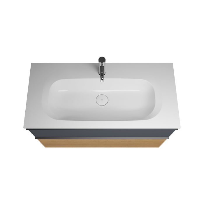 burgbad Fiumo Badmöbel-Set 102 cm mit Waschtisch und Unterschrank  mit Griff G0200 sowie mit Spiegelschrank