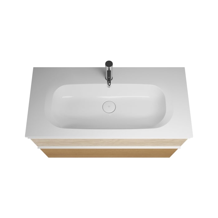 burgbad Fiumo Badmöbel-Set 102 cm mit Waschtisch und Unterschrank  mit Griff G0223 sowie mit Spiegelschrank