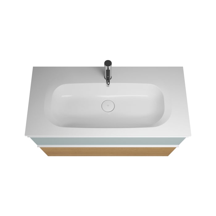 burgbad Fiumo Badmöbel-Set 102 cm mit Waschtisch und Unterschrank  mit Griff G0223 sowie mit Spiegelschrank