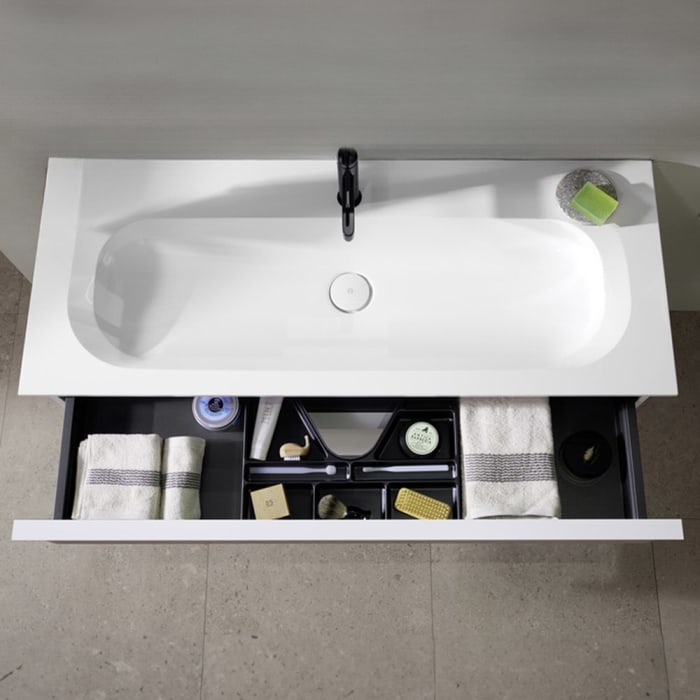 burgbad Fiumo Badmöbel-Set 102 cm mit Waschtisch und Unterschrank  mit Griff G0223 sowie mit Spiegelschrank