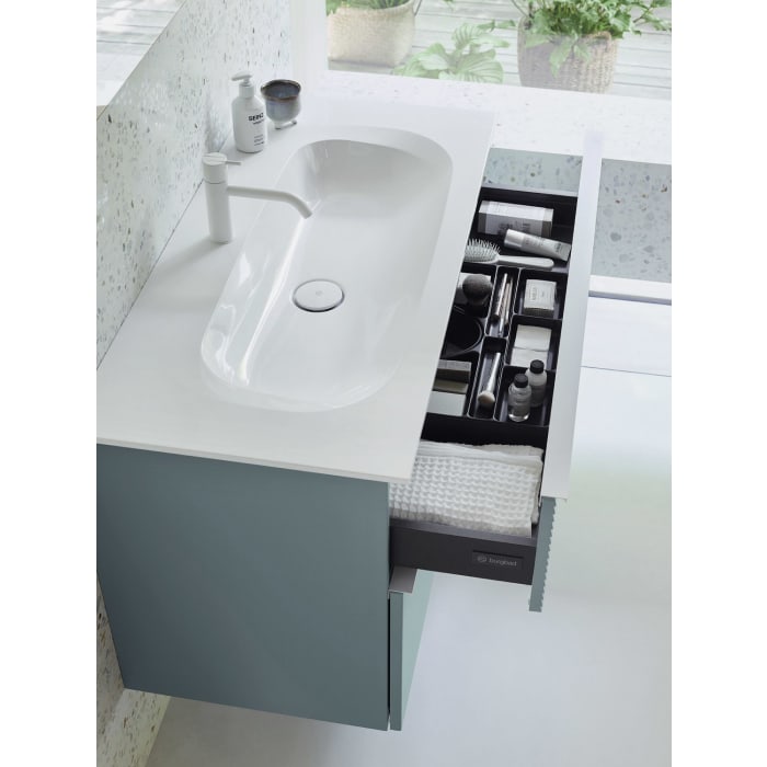 burgbad Fiumo Badmöbel-Set 102 cm mit Waschtisch und Unterschrank  mit Griff G0223 sowie mit Spiegelschrank