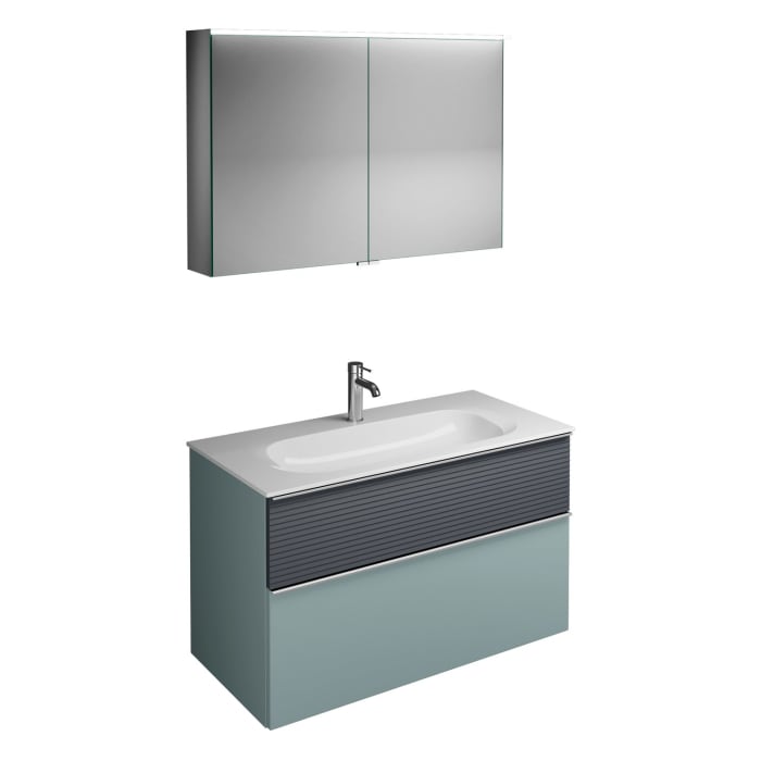 burgbad Fiumo Badmöbel-Set 102 cm mit Waschtisch und Unterschrank  mit Griff G0146 sowie mit Spiegelschrank