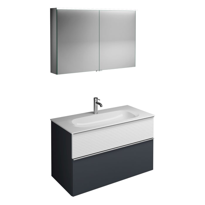 burgbad Fiumo Badmöbel-Set 102 cm mit Waschtisch und Unterschrank  mit Griff G0146 sowie mit Spiegelschrank