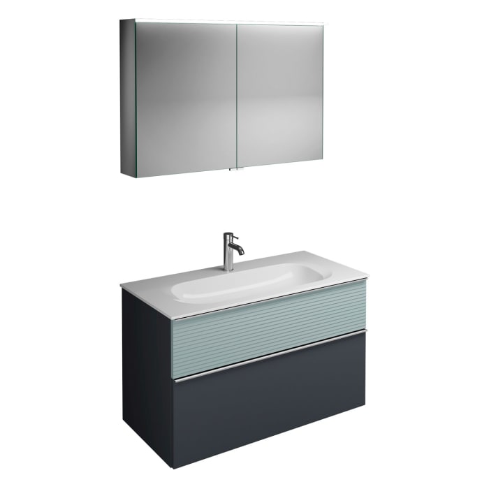 burgbad Fiumo Badmöbel-Set 102 cm mit Waschtisch und Unterschrank  mit Griff G0146 sowie mit Spiegelschrank