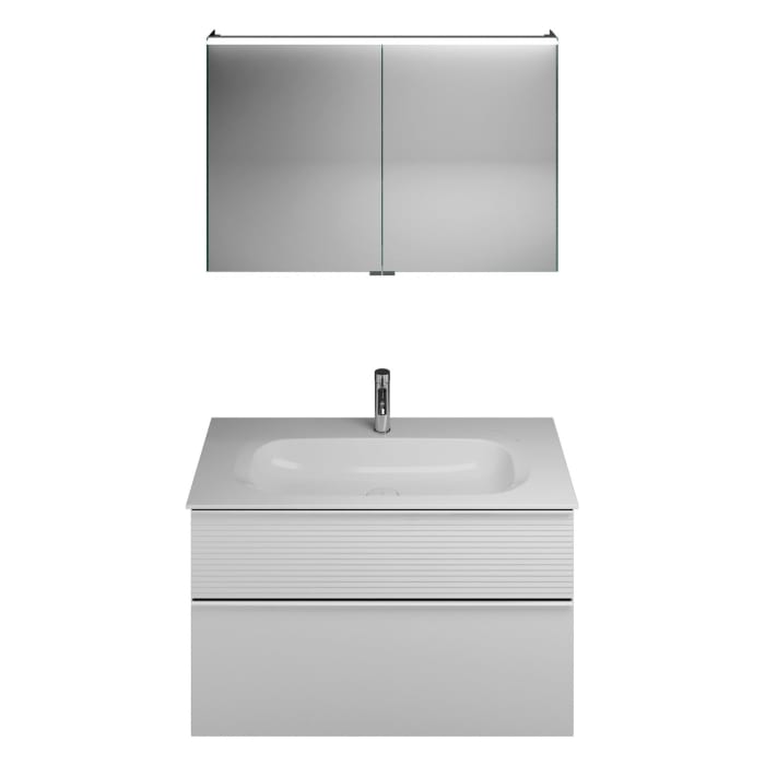 burgbad Fiumo Badmöbel-Set 102 cm mit Waschtisch und Unterschrank  mit Griff G0146 sowie mit Spiegelschrank