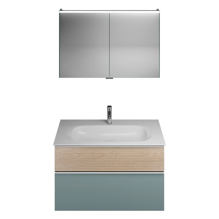 burgbad Fiumo Badmöbel-Set 102 cm mit Waschtisch und Unterschrank  mit Griff G0146 sowie mit Spiegelschrank