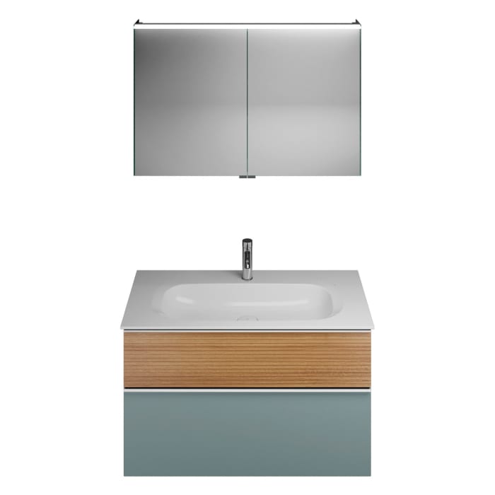 burgbad Fiumo Badmöbel-Set 102 cm mit Waschtisch und Unterschrank  mit Griff G0146 sowie mit Spiegelschrank