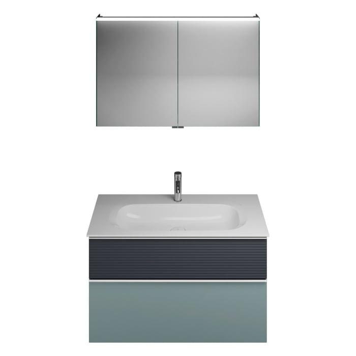 burgbad Fiumo Badmöbel-Set 102 cm mit Waschtisch und Unterschrank  mit Griff G0146 sowie mit Spiegelschrank