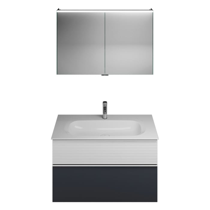 burgbad Fiumo Badmöbel-Set 102 cm mit Waschtisch und Unterschrank  mit Griff G0146 sowie mit Spiegelschrank