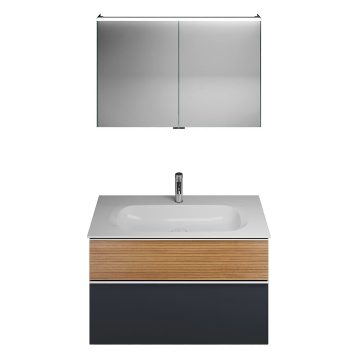 burgbad Fiumo Badmöbel-Set 102 cm mit Waschtisch und Unterschrank  mit Griff G0146 sowie mit Spiegelschrank