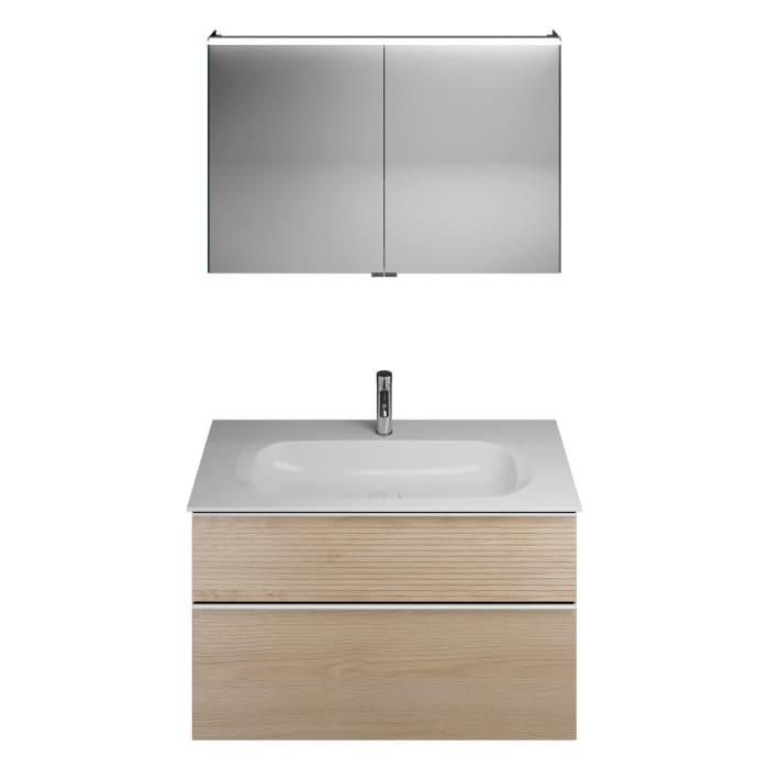 burgbad Fiumo Badmöbel-Set 102 cm mit Waschtisch und Unterschrank  mit Griff G0146 sowie mit Spiegelschrank