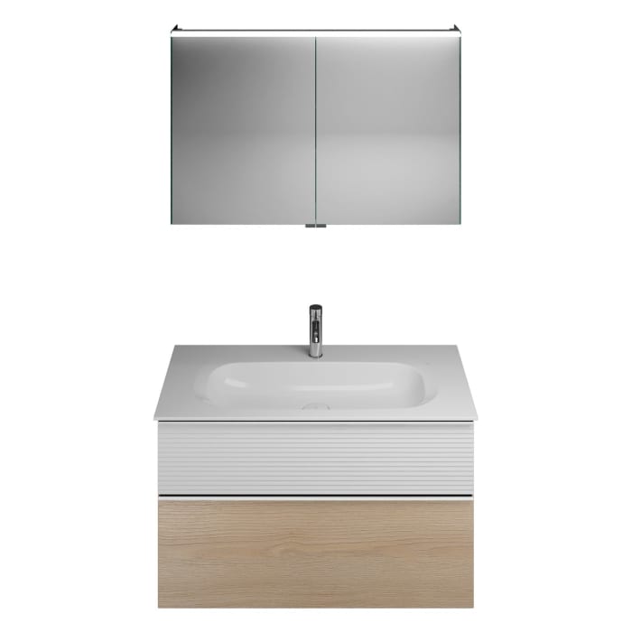 burgbad Fiumo Badmöbel-Set 102 cm mit Waschtisch und Unterschrank  mit Griff G0146 sowie mit Spiegelschrank