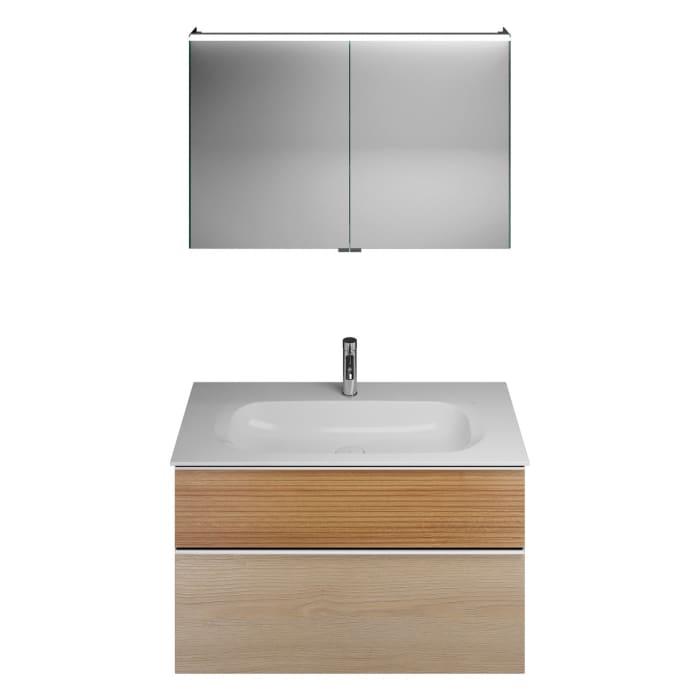 burgbad Fiumo Badmöbel-Set 102 cm mit Waschtisch und Unterschrank  mit Griff G0146 sowie mit Spiegelschrank