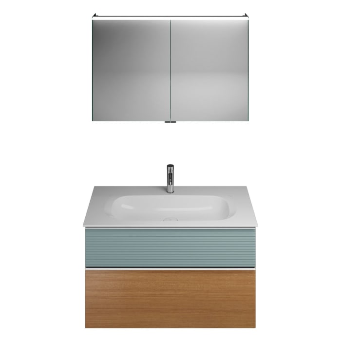 burgbad Fiumo Badmöbel-Set 102 cm mit Waschtisch und Unterschrank  mit Griff G0146 sowie mit Spiegelschrank